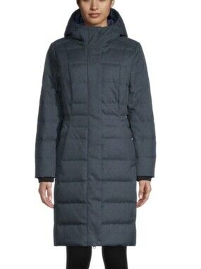 Woods Lipsett Down Baffled Parka Jacket Hooded Charcoal Navy - Size S